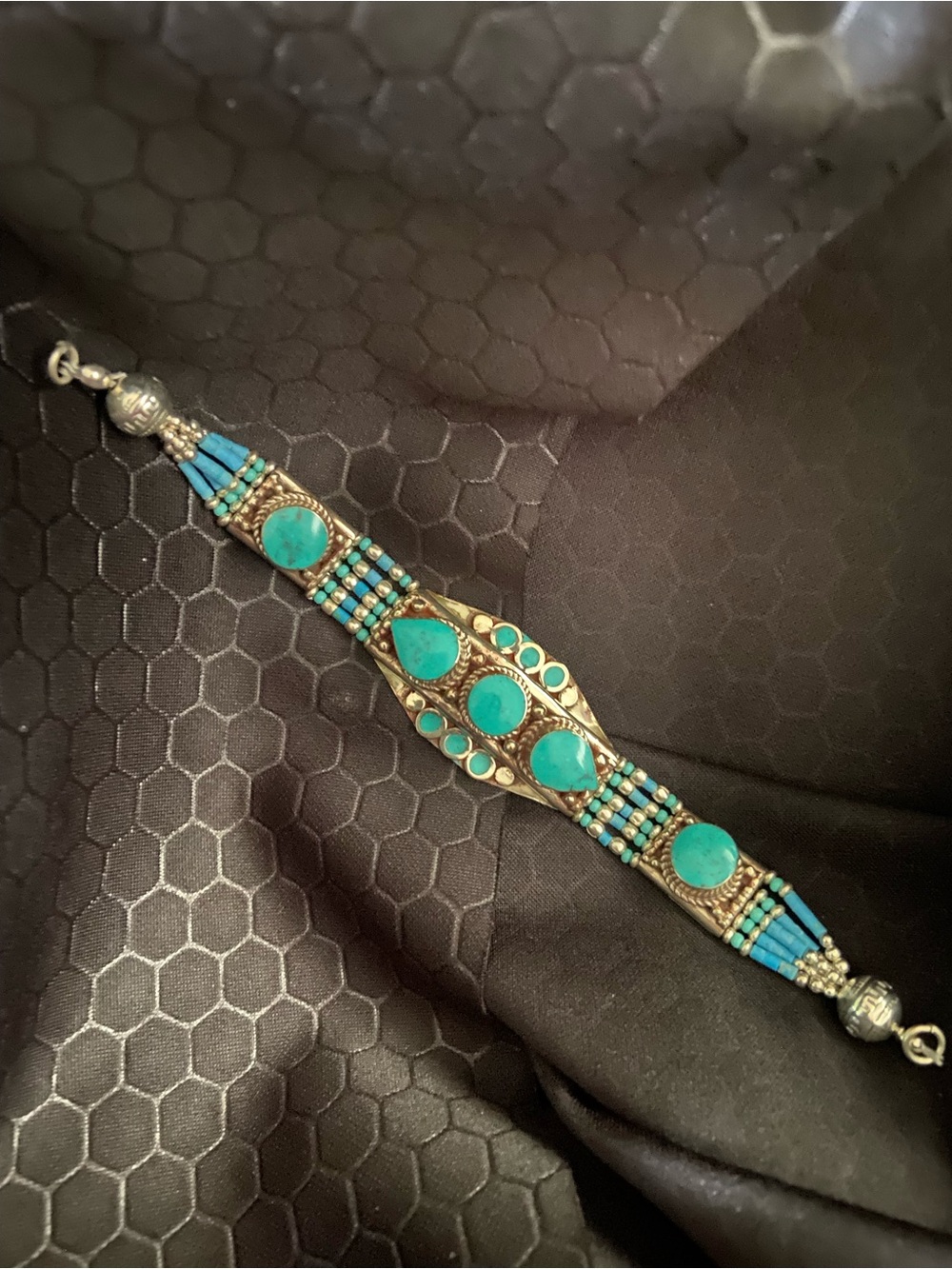 📿Tibetan Silver Turquoise-Style Multi-Bead Silver-Tone Bracelet